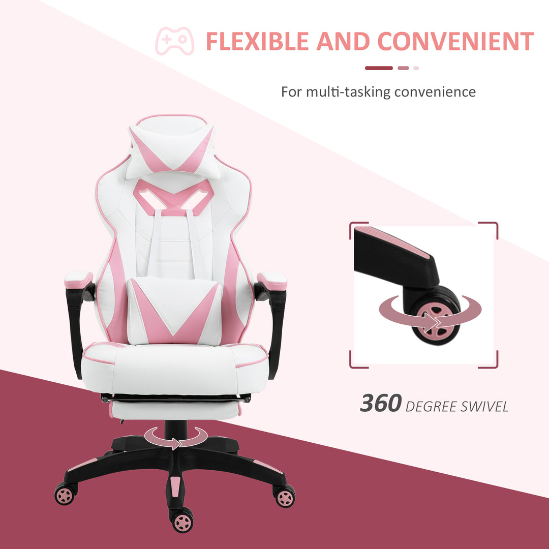 Vinsetto Ergonomic Racing Gaming Chair Office Desk Chair Adjustable Height Recliner with Wheels, Headrest, Lumbar Support, Retractable Footrest, Pink