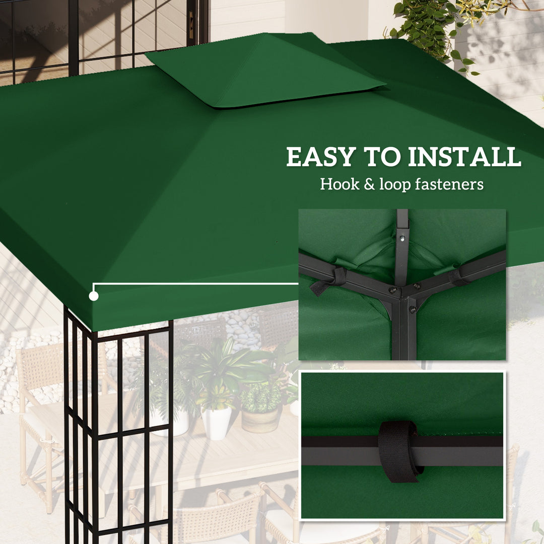 3(m) Gazebo Top Cover Double Tier Canopy Replacement Pavilion Roof Dark Green