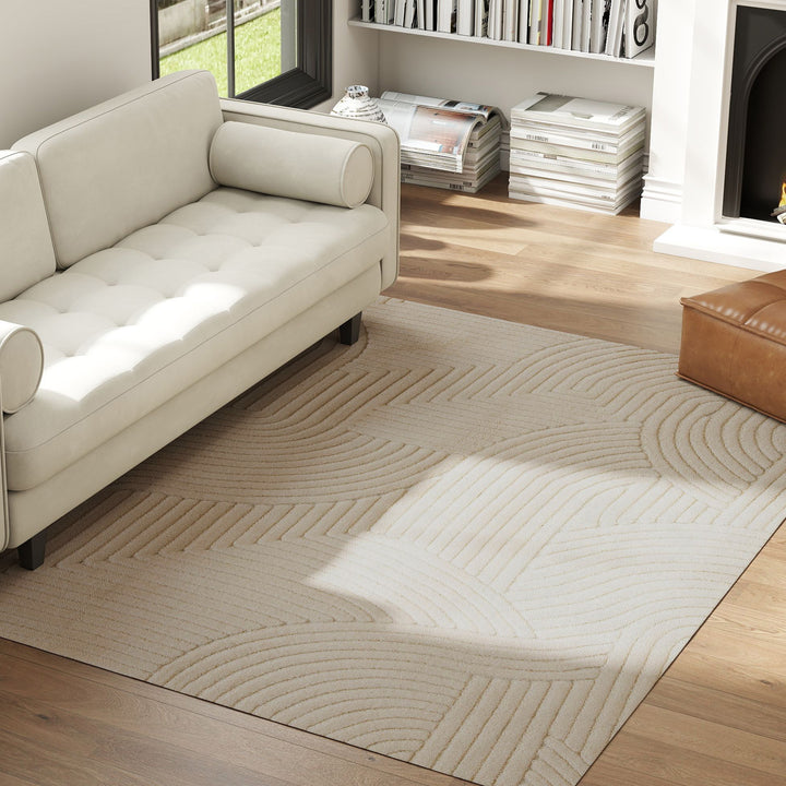 Modern Geometric Rug, Thick &amp; Plush, Non-Slip, 230 x 160 cm, Cream, Li