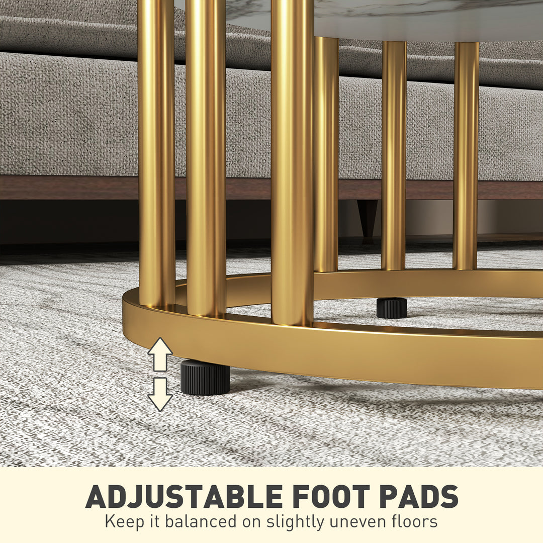 Set of Two Marble-Effect Coffee Tables - White/Gold-Tone