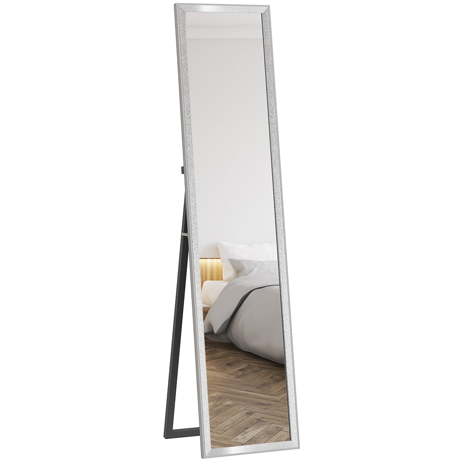 Glitter Frame Full-Length Mirror - Silver