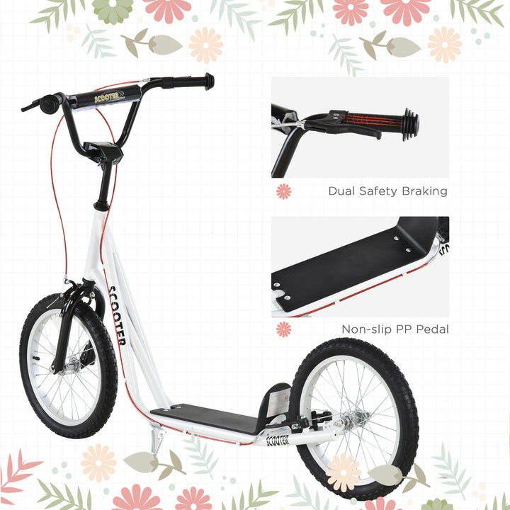 Kick Scooters for Kids with Adjustable Height, Anti-Slip Deck, Dual Brakes, Rubber Tyres, for Boys and Girls Aged 5+ Years Old - White