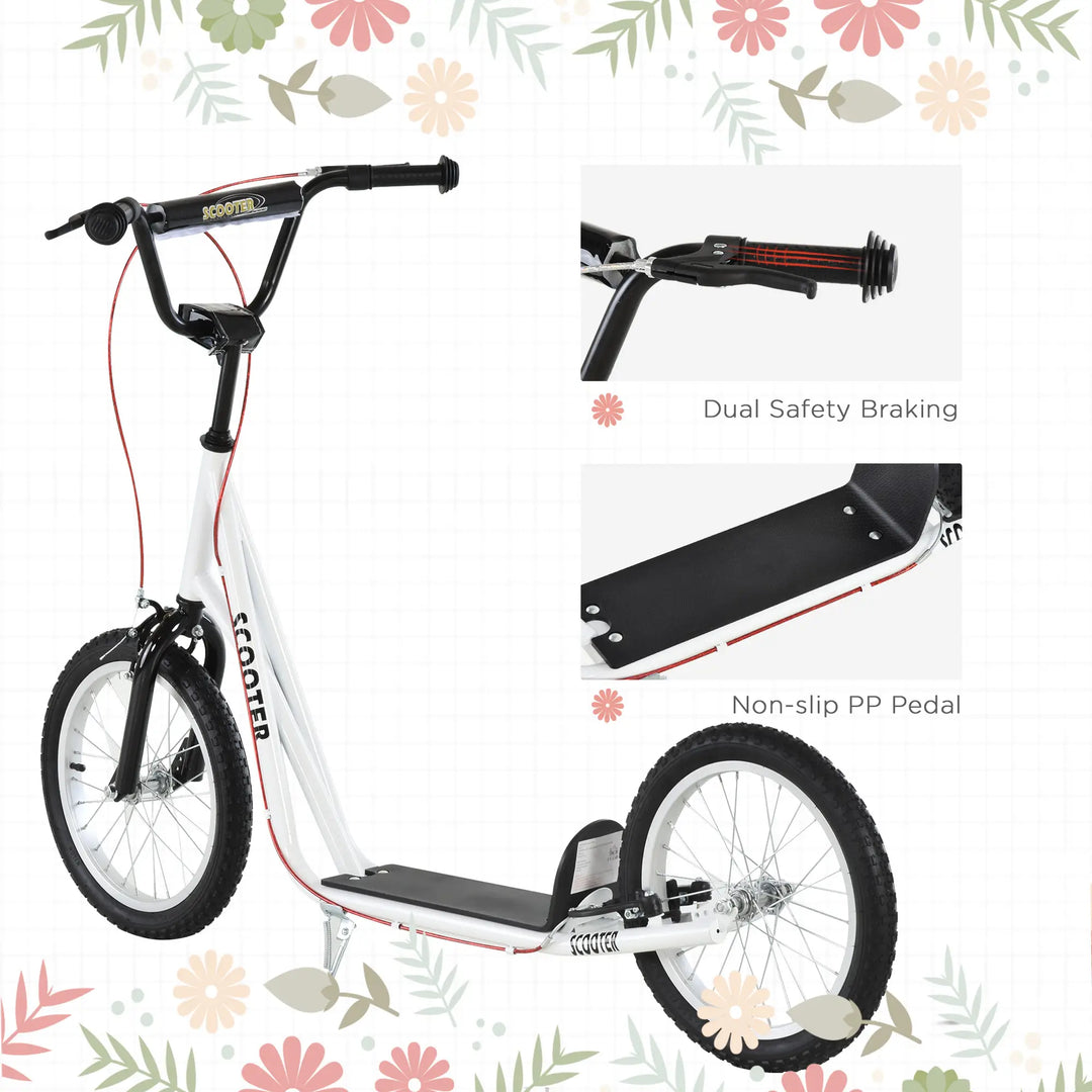 MCL Kick Scooters for Kids with Adjustable Height, Anti-Slip Deck, Dual Brakes, Rubber Tyres, for Boys and Girls Aged 5+ Years Old - White