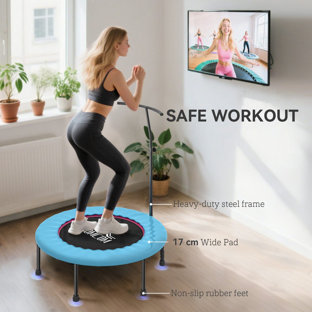 MCL 40" Fitness Trampoline with Adjustable Handle, Rebounder Trampoline, Mini Jumper for Indoor Exercise Workout, Blue