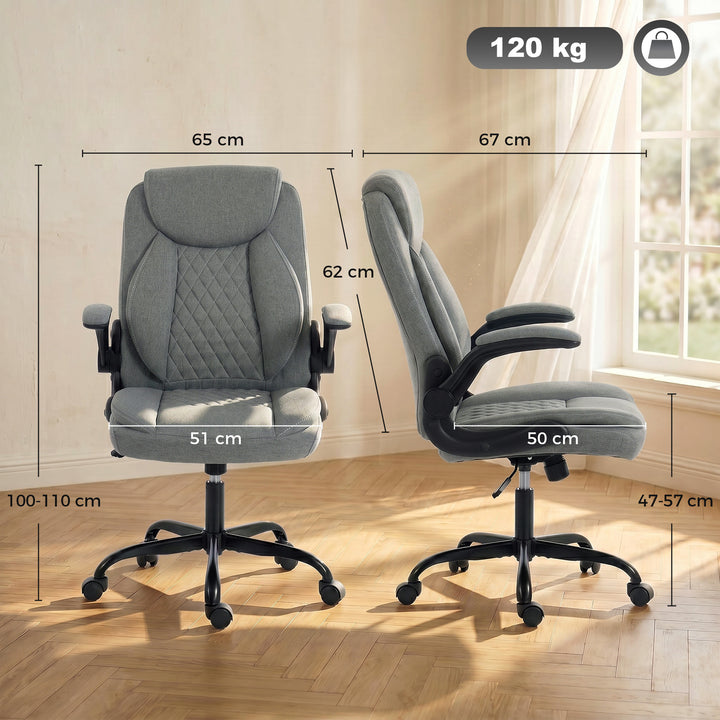 Linen-Look Computer Desk Chair, Executive Office Chair with Flip-Up Ar