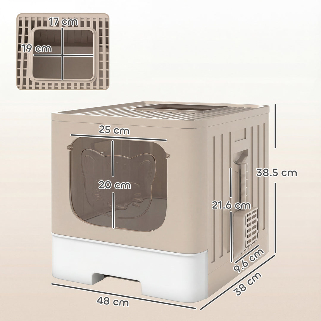 Foldable Cat Litter Box with Lid, Slide-Out Drawer, Scoop, Easy Clean, Odour Control, Anti-Splashing