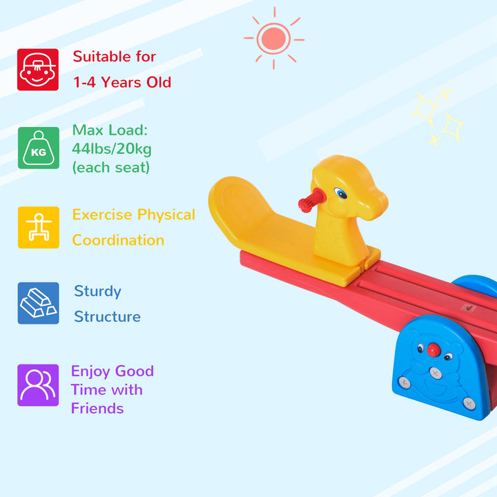 MCL Kids Seesaw Safe Teeter Totter 2 Seats with Easy-Grip Handles, Safe, Indoor Outdoor Living Room Playroom Backyard Equipment, for 1-4 years old Multicolor