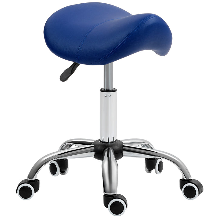 Saddle Stool, Height Adjustable Salon Chair for Massage Spa, Faux Leather, Dark Blue