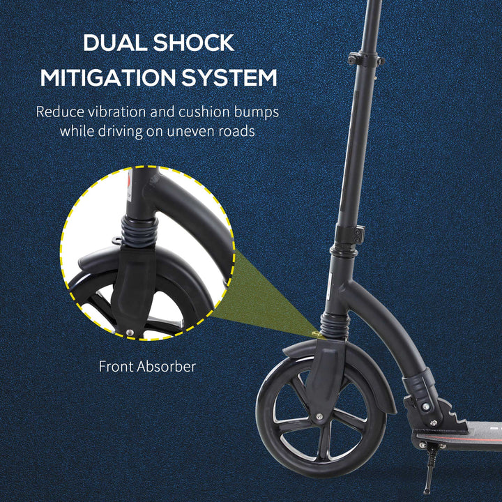Foldable Kick Scooter with Double Shock Absorption and Big Wheels, Height Adjustable Aluminium Frame Big Wheel Scooter for 14+ Teens Adult - Black