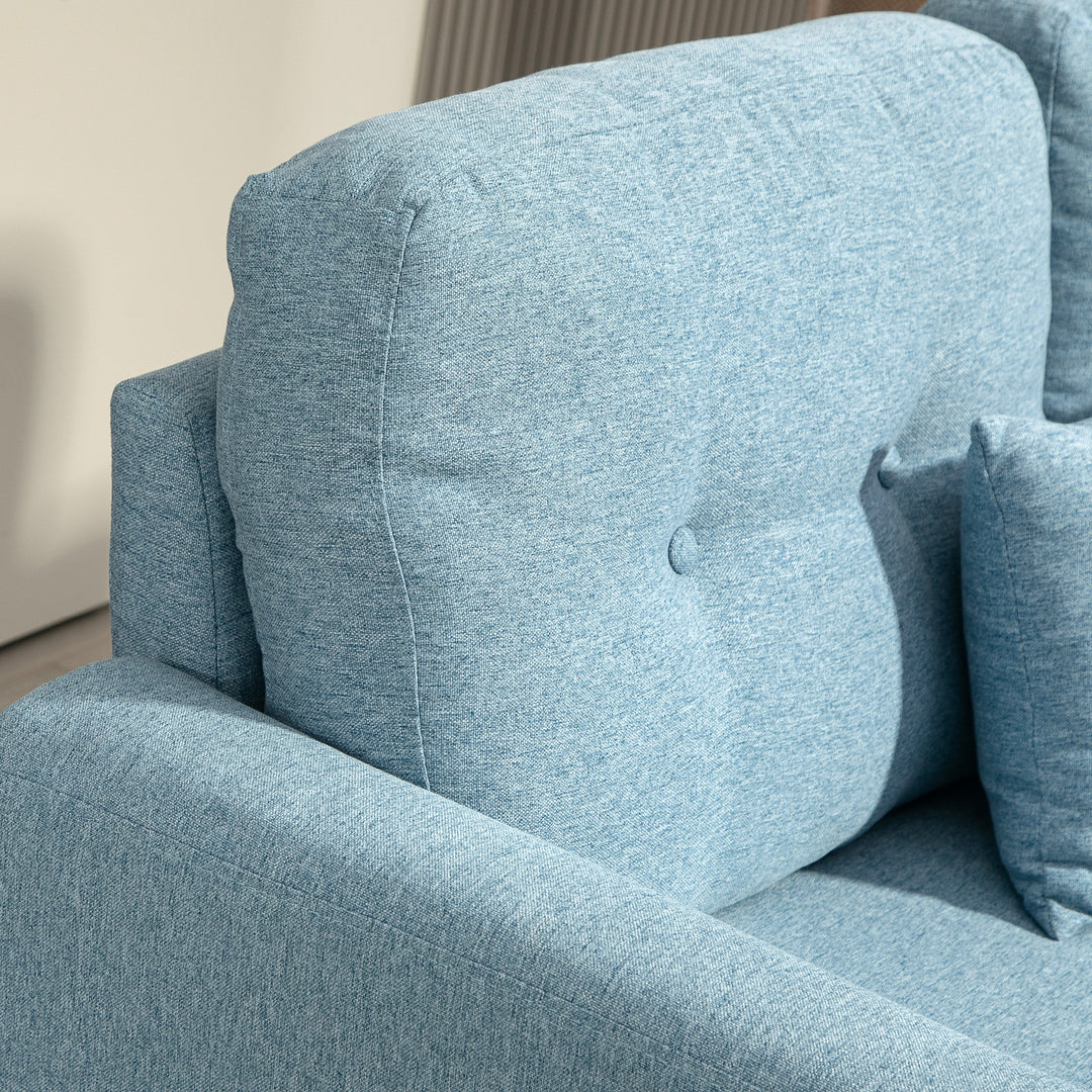 2 Seater Sofa with Spring Cushion, Fabric Sofa with Wooden Legs, Modern Love Seat for Living Room, 140cm Width Tufted Couch for Bedroom, Light Blue