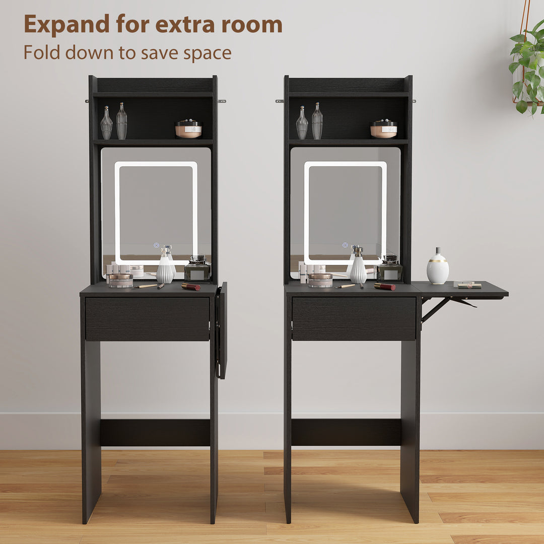 Small Vanity Desk with Mirror and LED Lights, Compact Dressing Table w