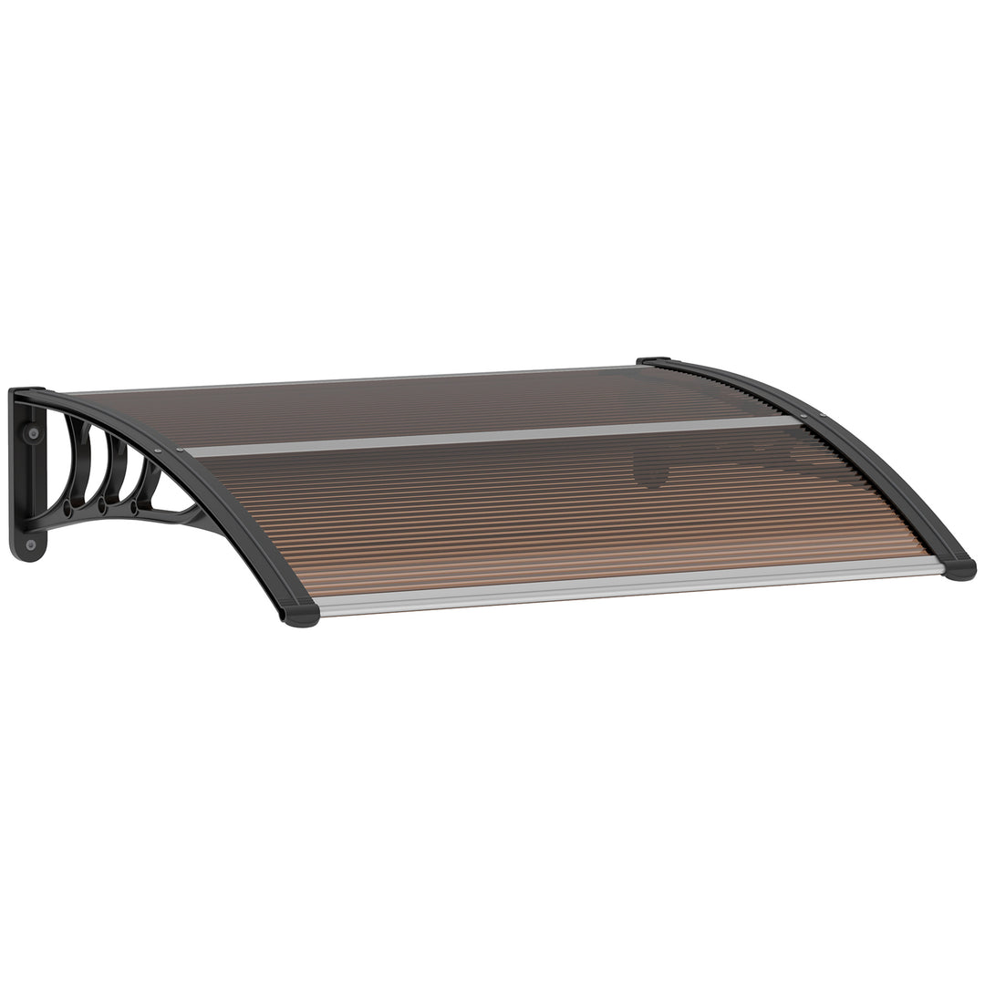 Front Door Canopy Outdoor Awning Aluminium Rigid Plastic Polycarbonate Rain Shelter UV Water Rain Resistant 120 x 75cm Brown