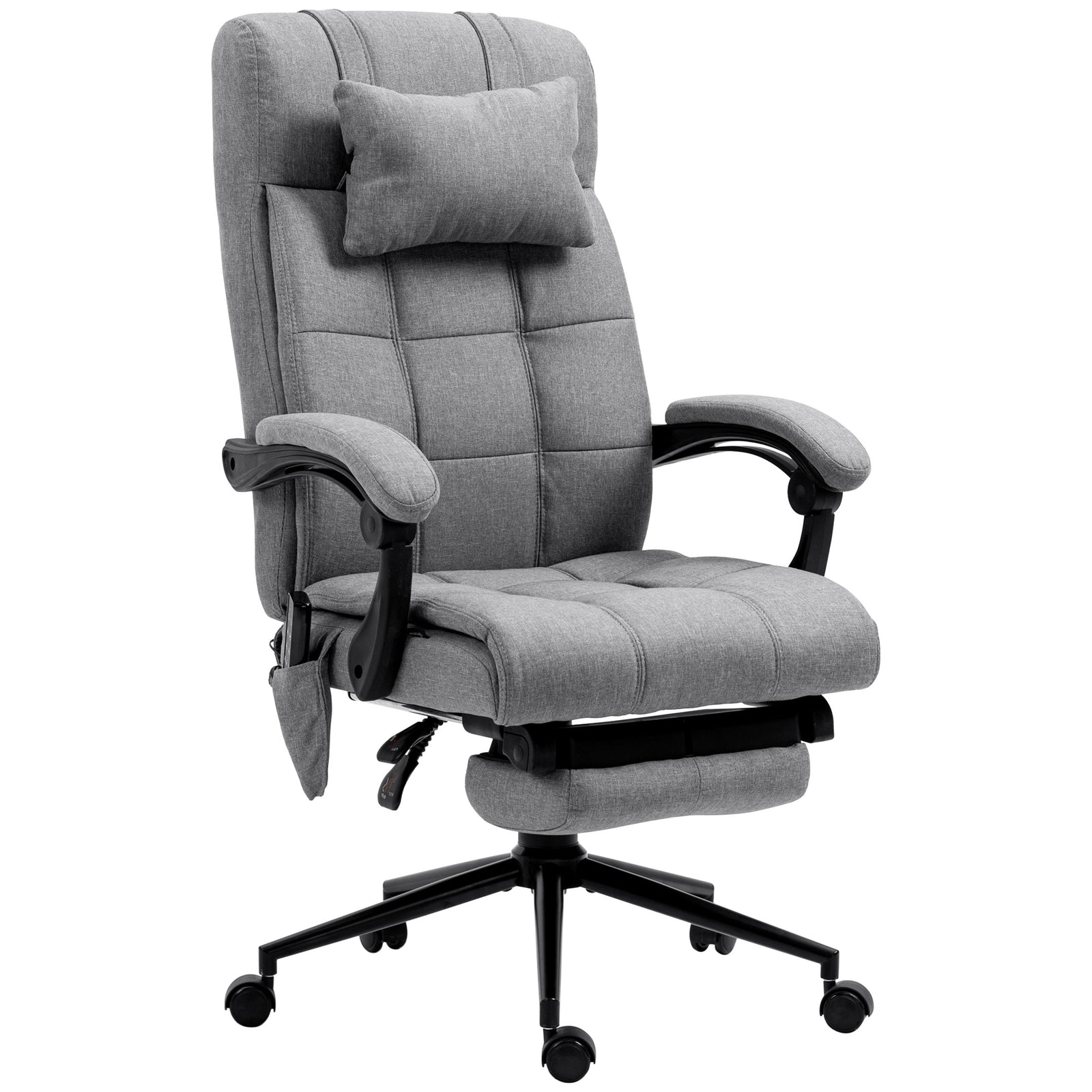 Office Chair with 6-point Vibration Massage and Heat, Computer Chair with Adjustable Height, Head Pillow, Footrest for Home, Grey
