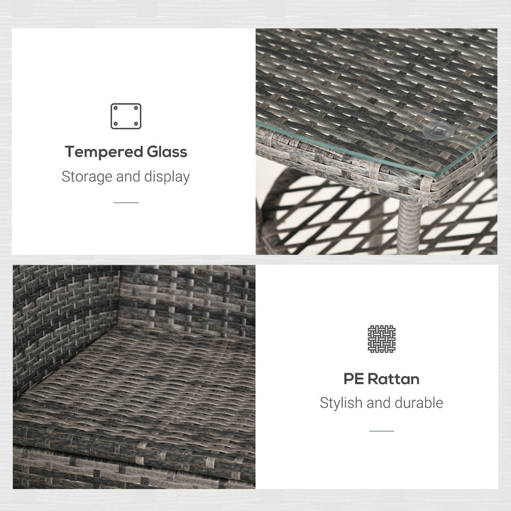 MCL 3 Pieces Rattan Bistro Set, Wicker Garden Furniture Set with 2-Tier Coffee Table and Chairs, Washable Cushions, for Outdoor Patio Balcony, Mixed Grey