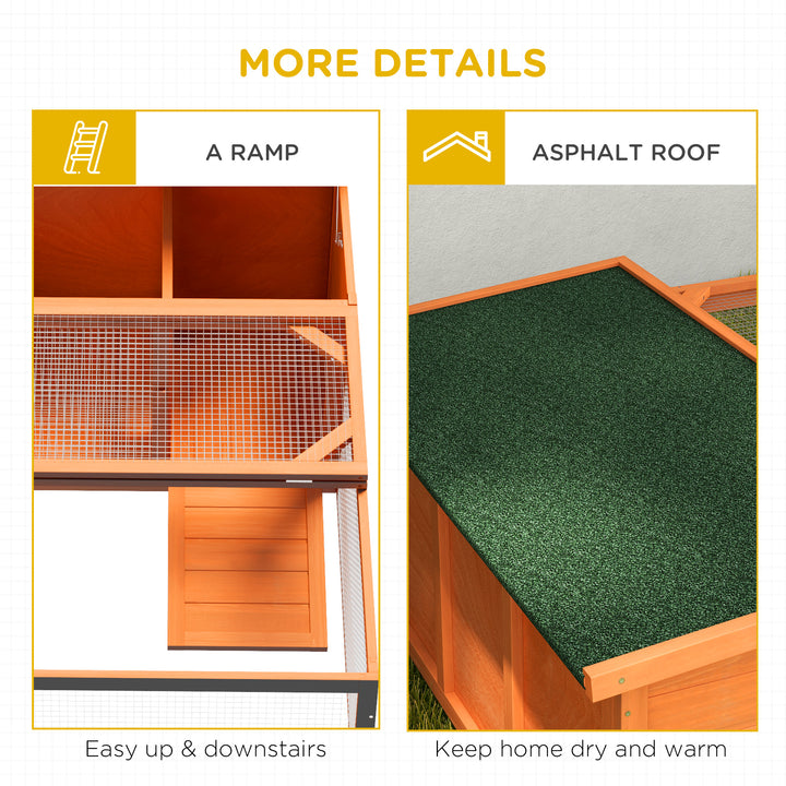 MCL Rabbit Hutch Outdoor Guinea Pig Hutch with Run Small Animal Off-ground Duck House Hideaway Backyard with Openable Roof 125.5 x 100 x 49cm Orange