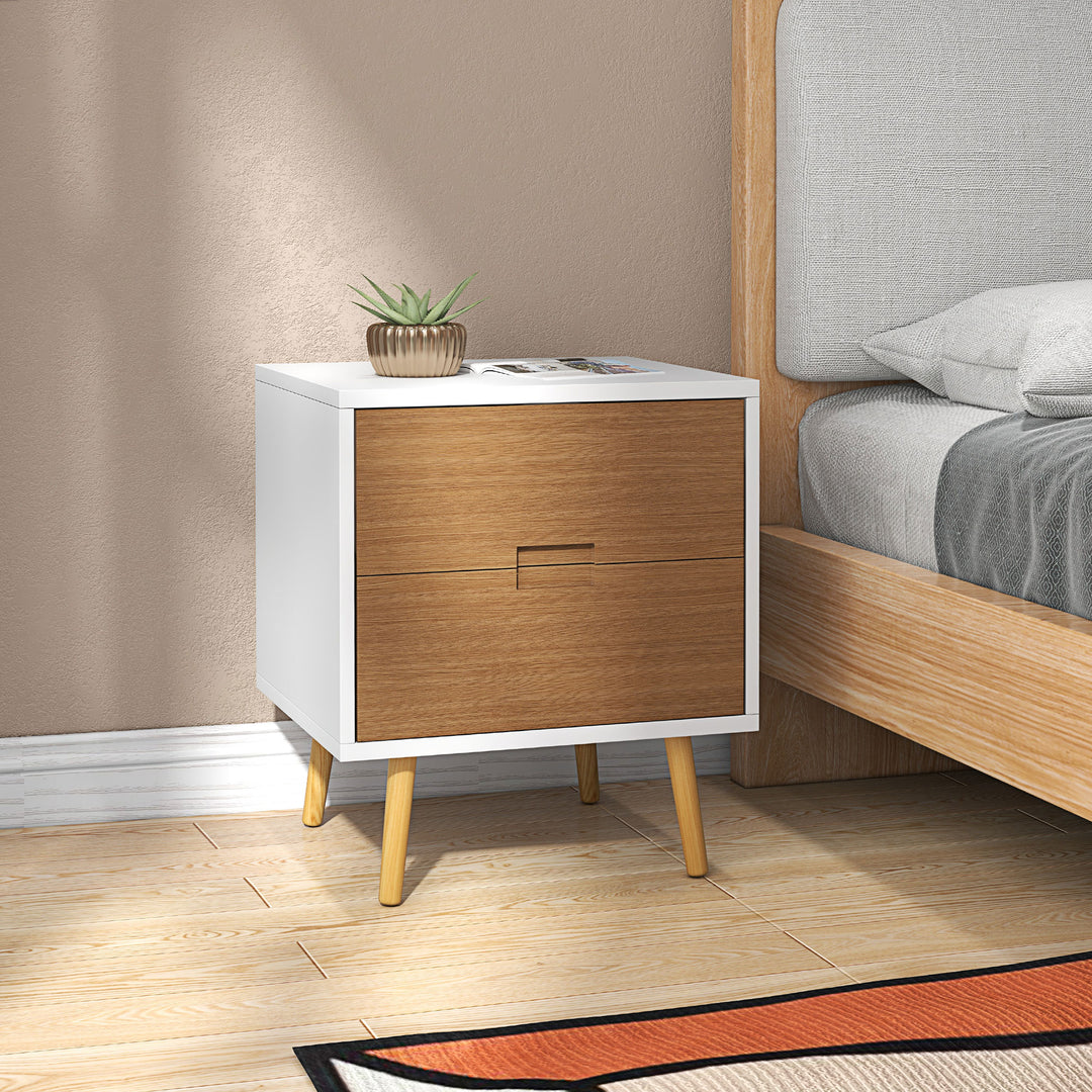 HOMCOM Wood Effect Wto-Drawer Bedside Table - Brown/White | Aosom UK