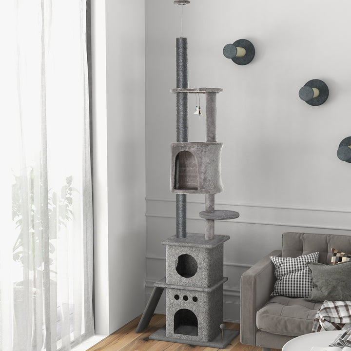 MCL 255cm Floor To Ceiling Cat Tree for Indoor Cats Climber Scratching Post Adjustable Height Play Tower Removable Cover Grey