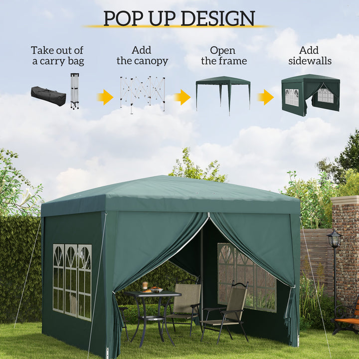 3 x 3m Pop Up Gazebo, Wedding Party Canopy Tent Marquee with Carry Bag and Windows, Green