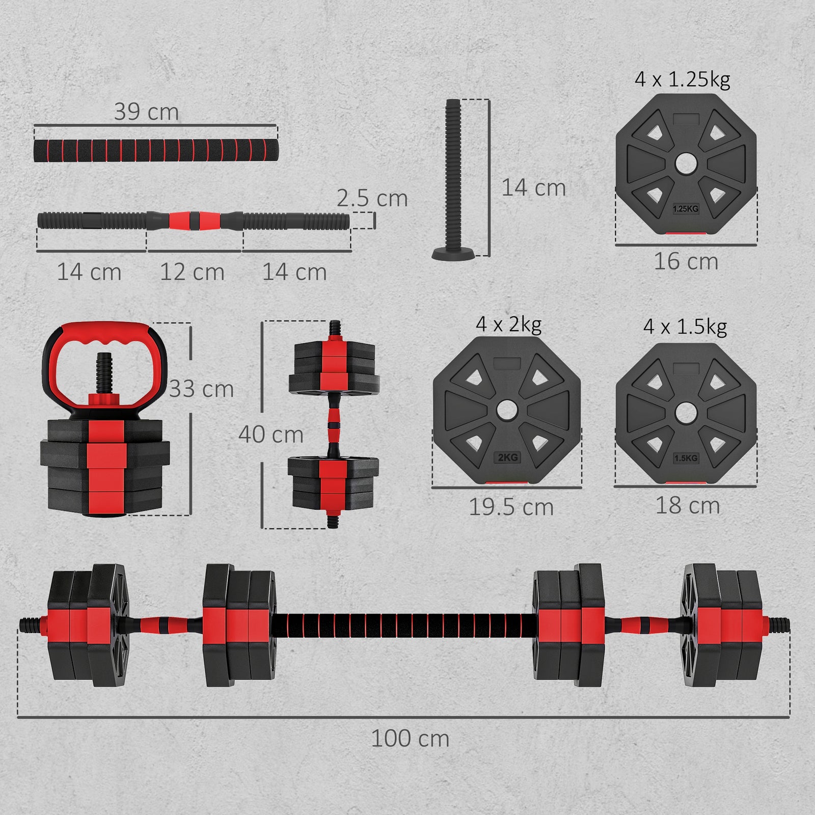 6-in-1 Adjustable Weight Dumbbells Set, Used as Kettlebell, Barbell, D