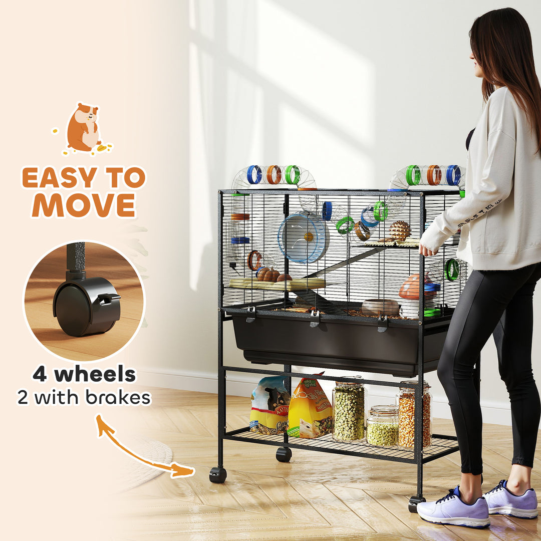 3 Tier Large Hamster Cage on Wheels with 17 cm Deep Tray, Storage Shelf for Syrian, Gerbil, Rats