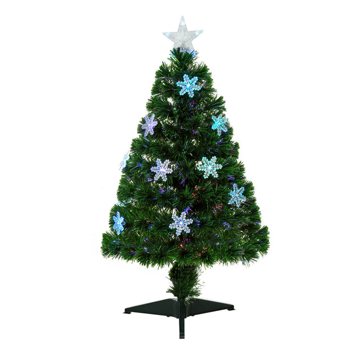 HOMCOM 3ft Fibre Optic Christmas Tree 90cm W/ Showflakes, Green