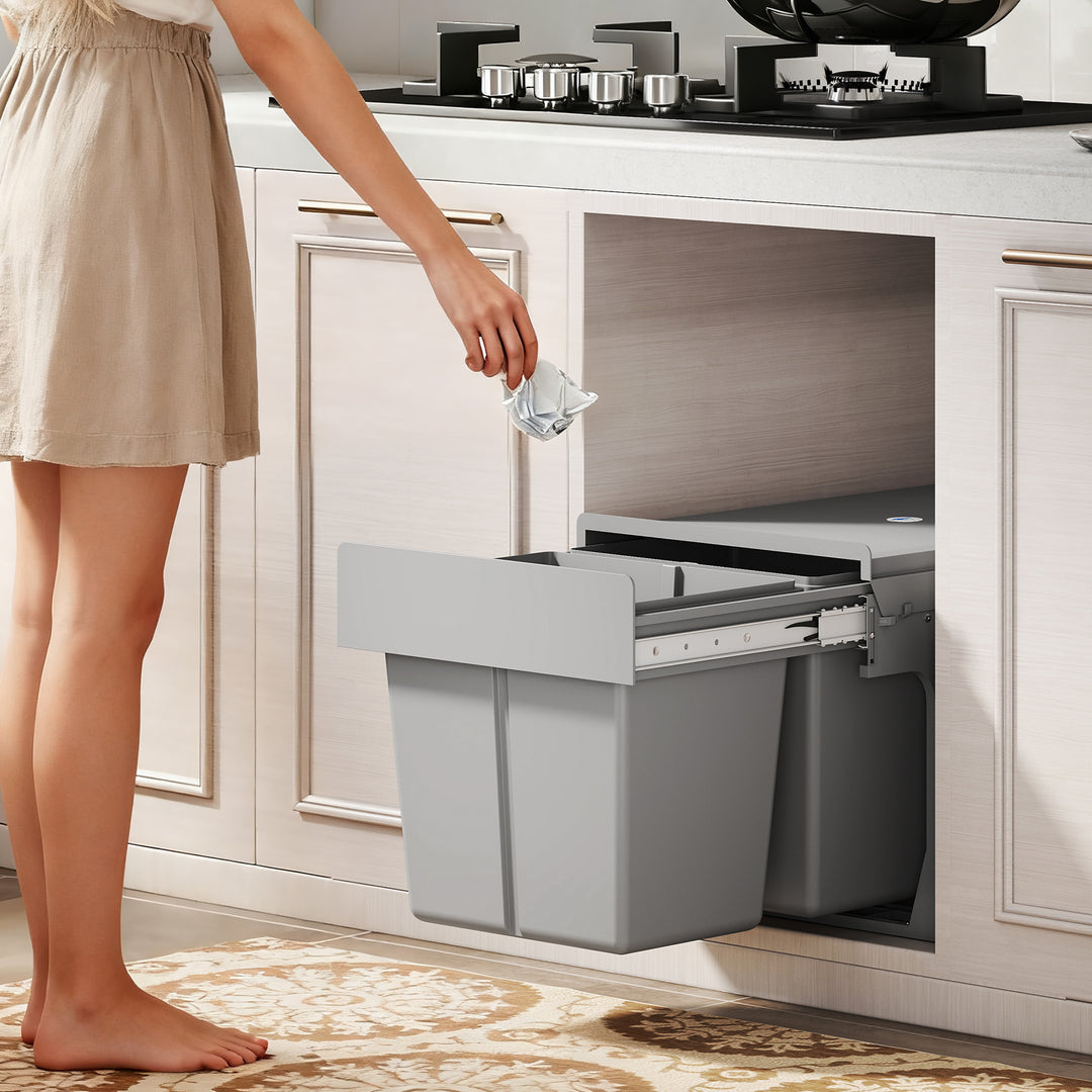 Pull Out Bin, Under Sink Bin - 2 Removable Compartments (15L Each) for 400mm Cabinets