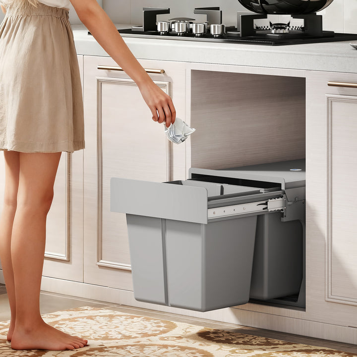 Pull Out Bin, Under Sink Bin - 2 Removable Compartments (15L Each) for 400mm Cabinets
