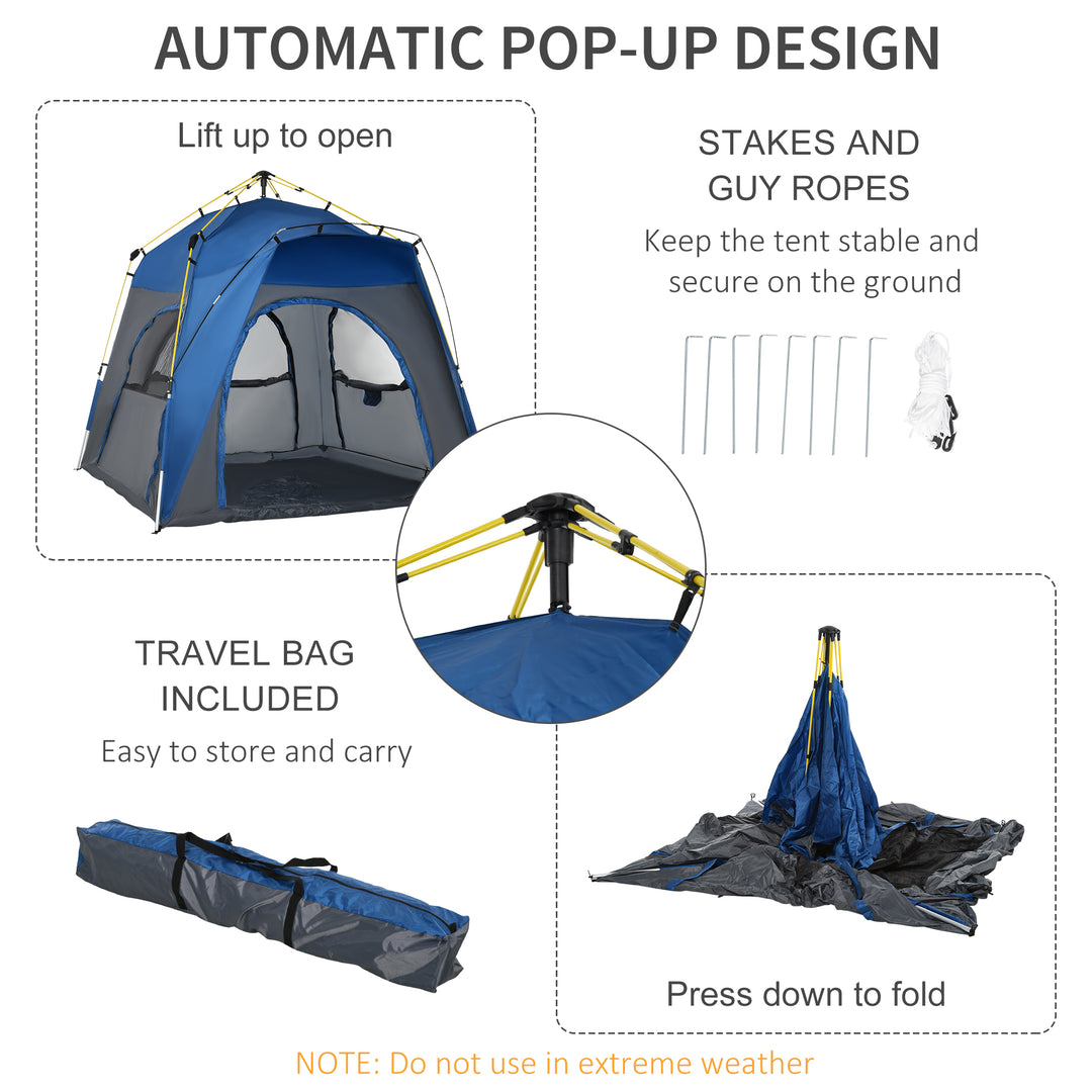 Outsunny 4 Person Automatic Camping Tent, Outdoor Pop Up Tent, Portable Backpacking Dome Shelter, Grey