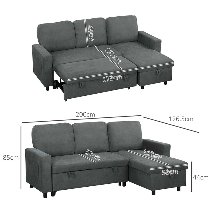 L Sofa Bed, with Storage - Charcoal Grey