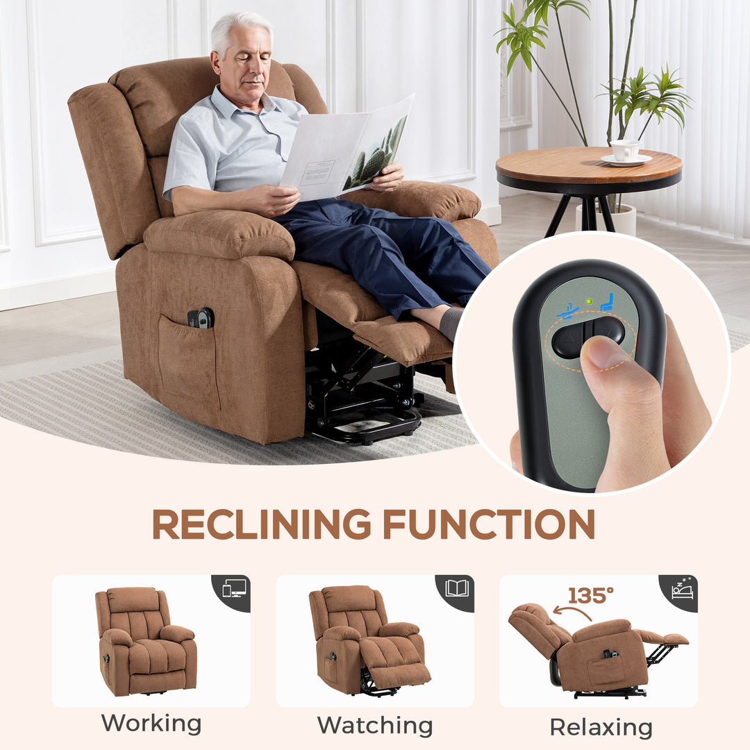 MCL Power Lift Recliner Chair with Massage, Overstuffed Lift Chair for Elderly with Footrest, Remote and Side Pocket, Brown