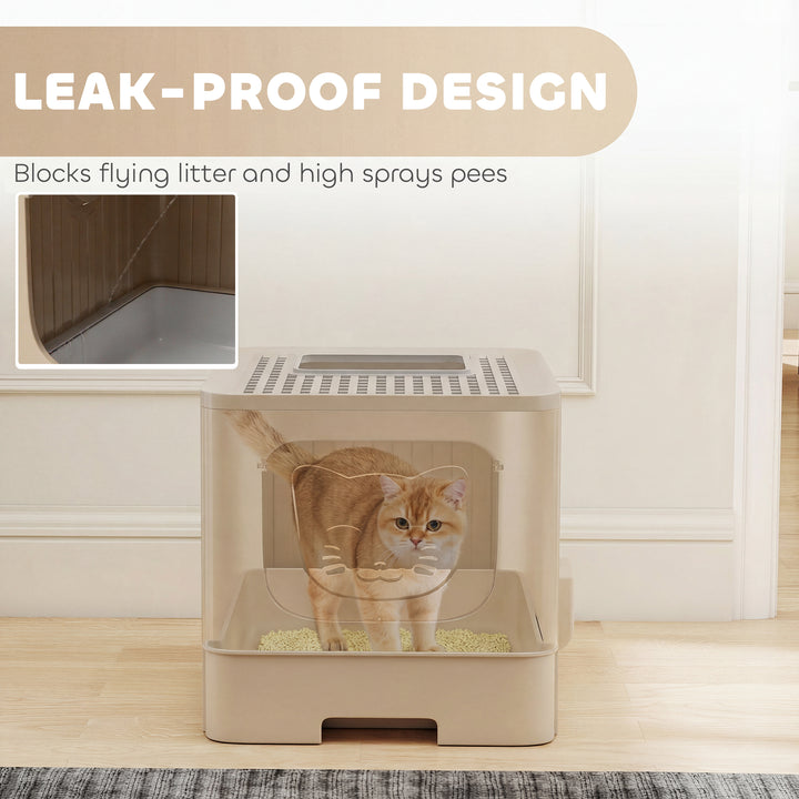 Foldable Cat Litter Box with Lid, Slide-Out Drawer, Scoop, Easy Clean, Odour Control, Anti-Splashing