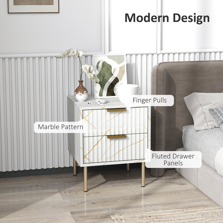 Elegant Two-Drawer Bedside Table - White