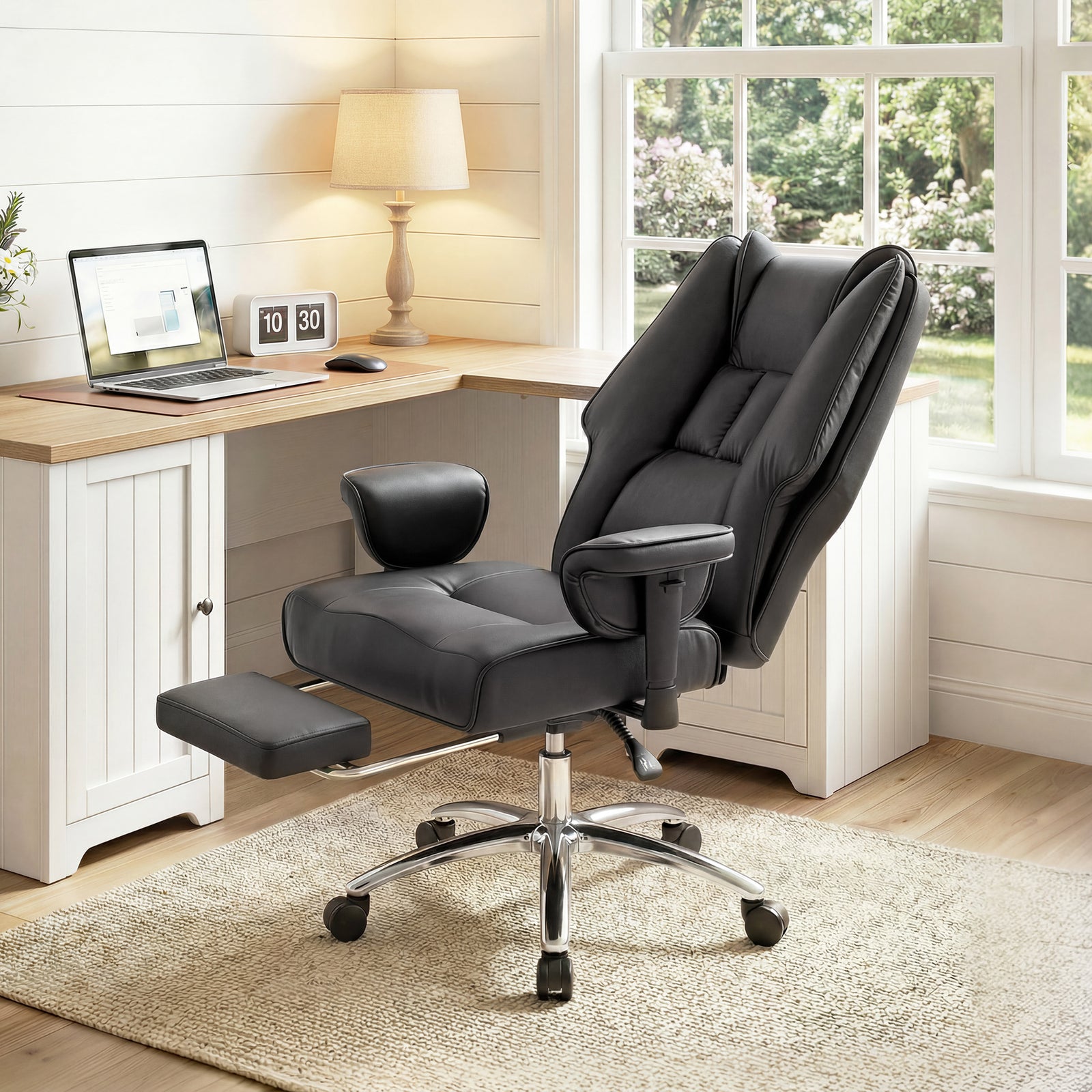Executive Office Chair, Reclining Desk Chair with Footrest, Adjustable
