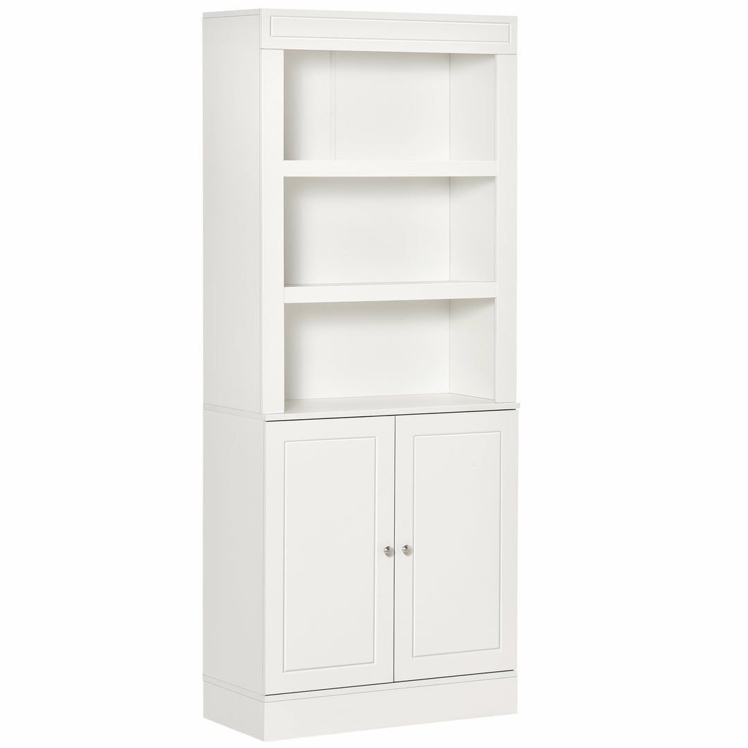 MCL Kitchen Cupboard with 6-tier Shelving, Freestanding Storage Cabinet, Pantry Cupboard with 3 Open Compartments and Double-door Cabinet with Adjustable Shelves, White