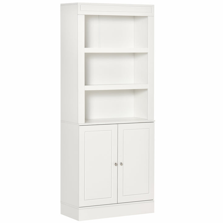 MCL Kitchen Cupboard with 6-tier Shelving, Freestanding Storage Cabinet, Pantry Cupboard with 3 Open Compartments and Double-door Cabinet with Adjustable Shelves, White