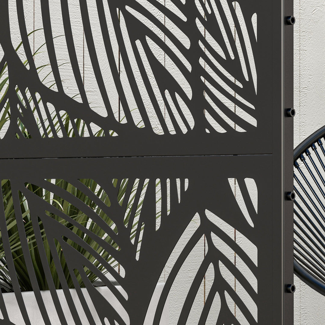 Metal Decorative Privacy Screen Outdoor Divider, Black Leaf
