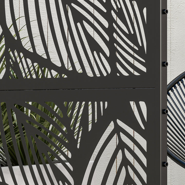 Metal Decorative Privacy Screen Outdoor Divider, Black Leaf