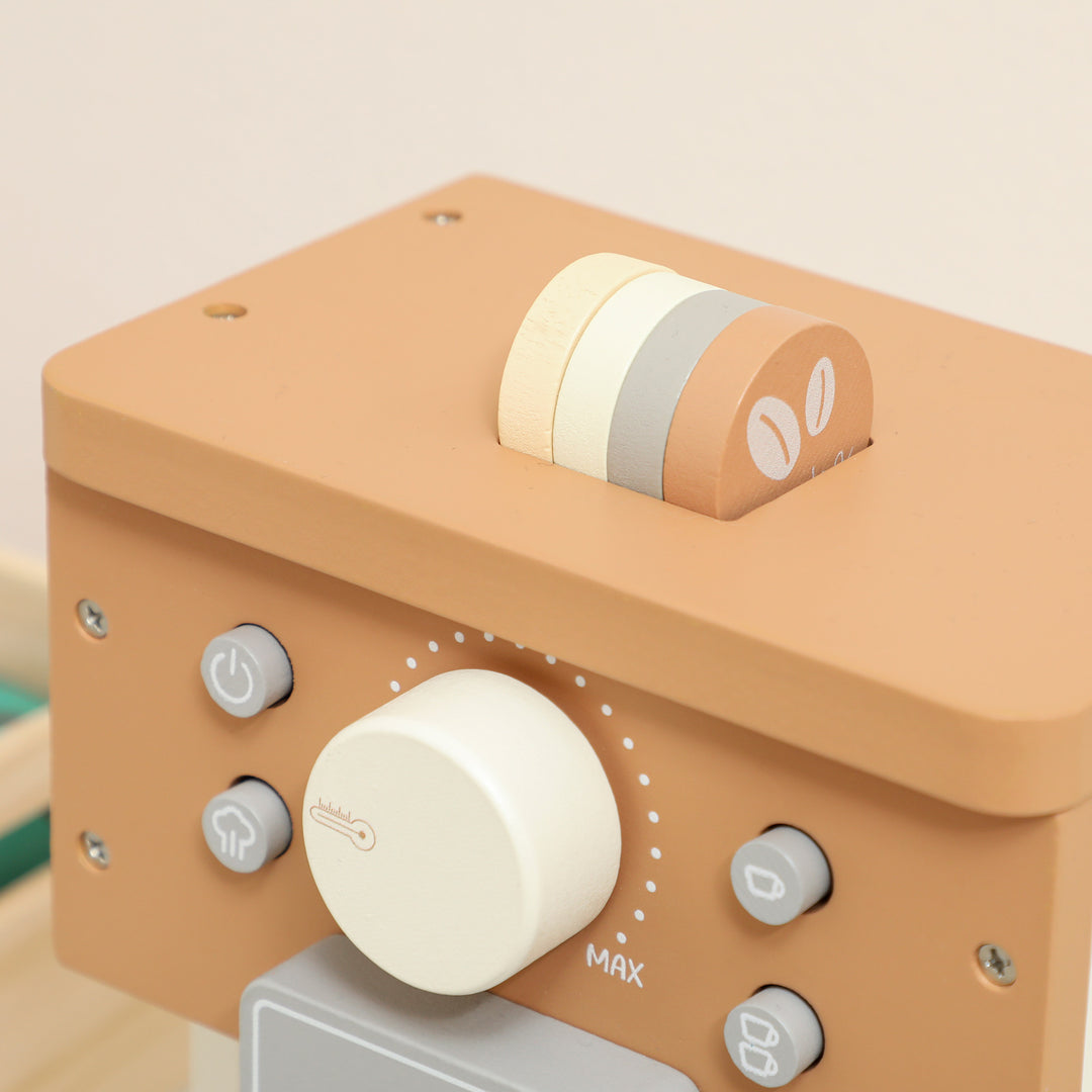 MCL Kids Wooden Coffee Machine Toy, Pretend Play Kitchen Accessories Gift for Boys and Girls Ages 3+