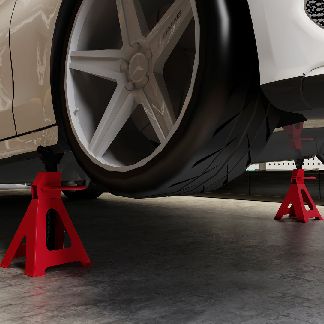 Axle Stands 2 Ton Car Jack Stands Pack of 2, 28-42.5 cm Height Adjustable Support Jack Stand, Heavy Duty Car Lift Tool for Vehicles, Caravans, Workshops, Garages, Red