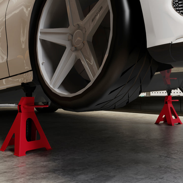Axle Stands 2 Ton Car Jack Stands Pack of 2, 28-42.5 cm Height Adjustable Support Jack Stand, Heavy Duty Car Lift Tool for Vehicles, Caravans, Workshops, Garages, Red