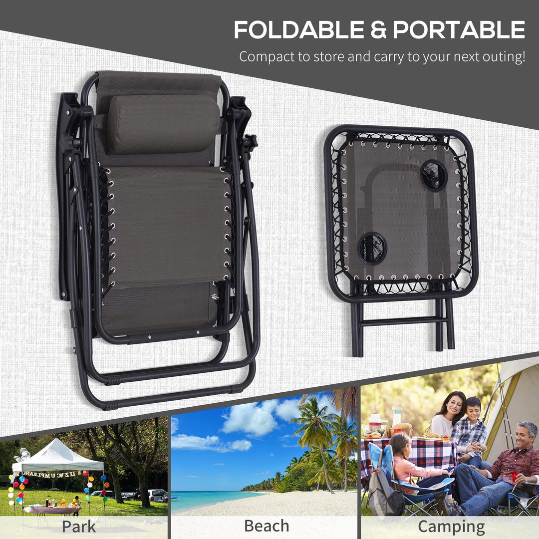 MCL 3pcs Folding Zero Gravity Chairs Sun Lounger Table Set w/ Cup Holders Reclining Garden Yard Pool, Dark Grey