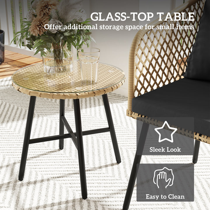 Three-Piece Cut-Out Rattan Chair and Table Set - Brown/Black