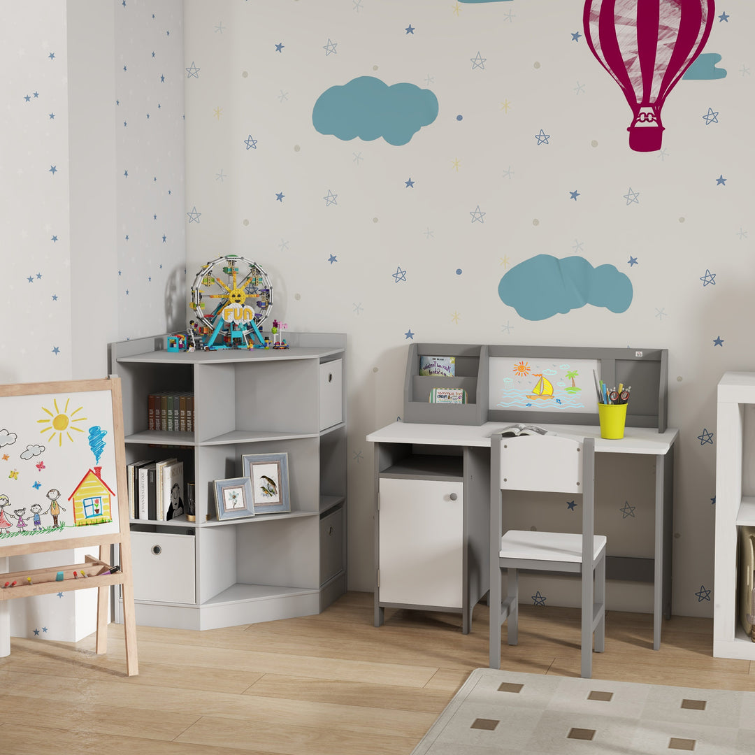 MCL Kids Bookcase, 3 Tier Toy Organiser Storage Unit BookShelf with 3 Non-woven Fabric Drawers, Anti-tip Device, for Bedroom, Children's Room, Playroom, Grey