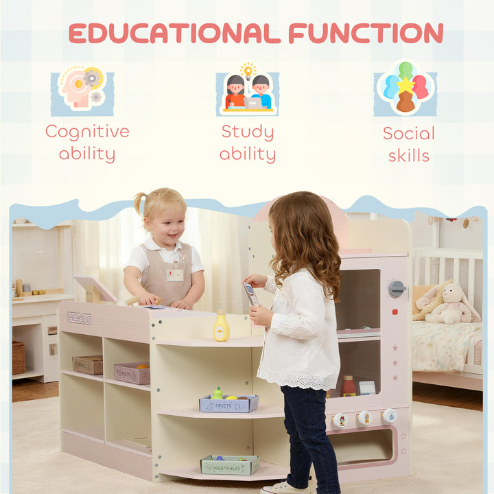 Kids Grocery Store, Children Supermarket Playset with Cash Register, Vending Machine, Display Shelves