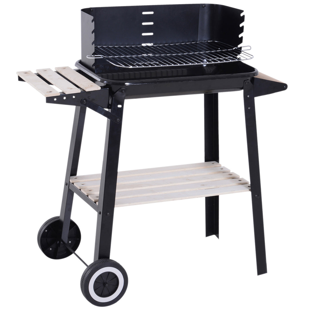 MCL Trolley Charcoal BBQ Barbecue Grill Outdoor Patio Garden Heating Smoker with Side Trays Storage Shelf and Wheels