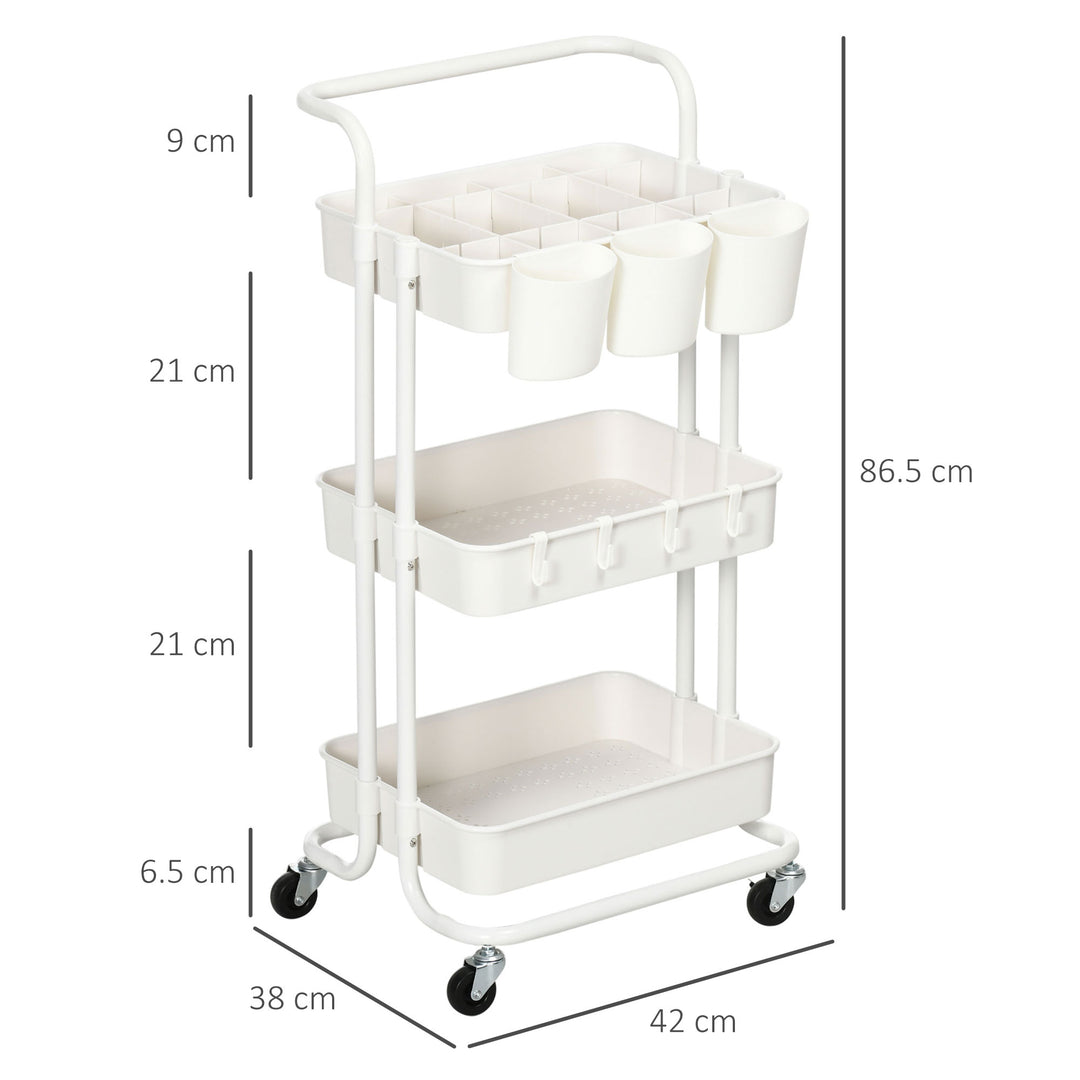 MCL Three-Tier Home Trolley, with Handle and Wheels - White