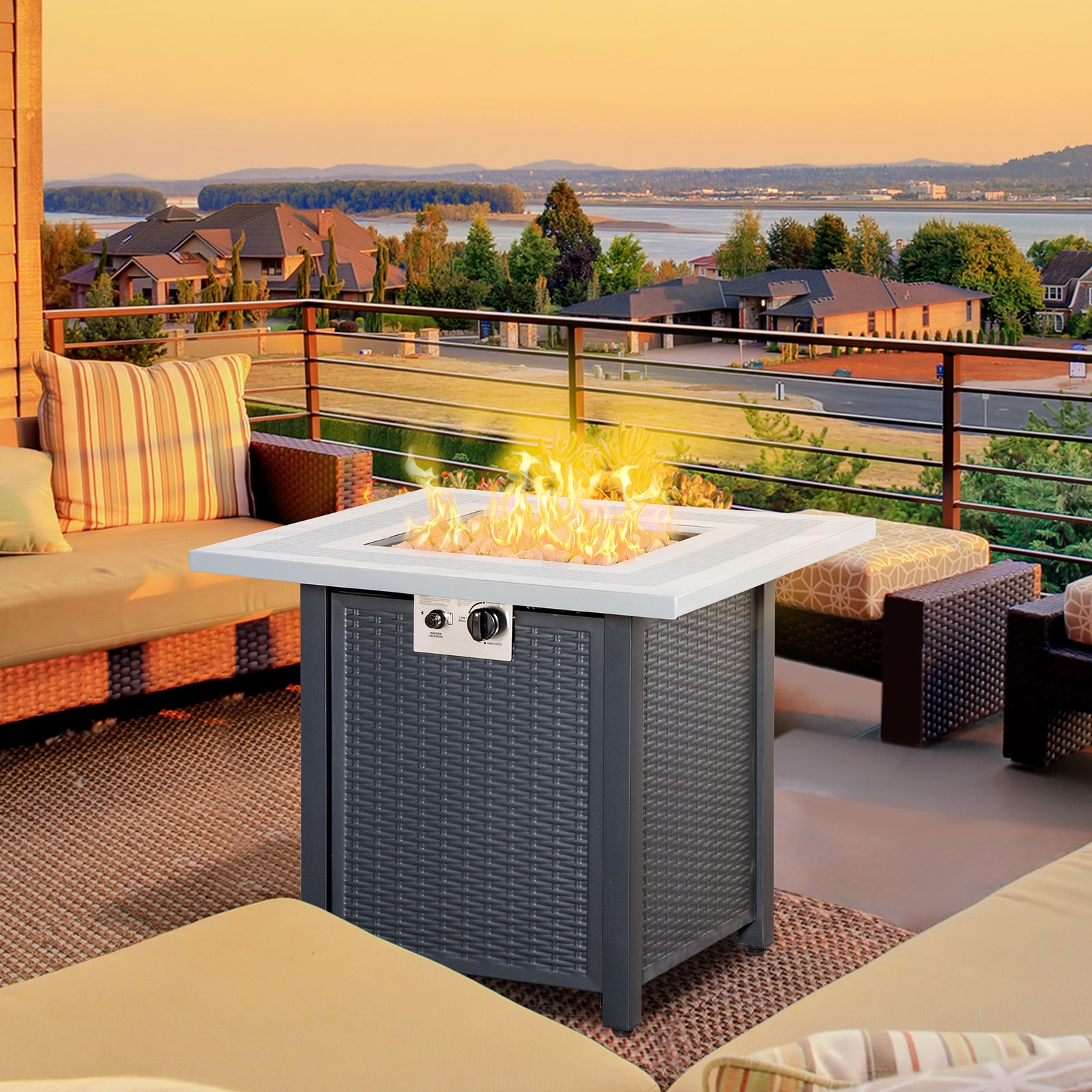 71 x 71cm 40000 BTU Gas Firepit Table - Black/Grey