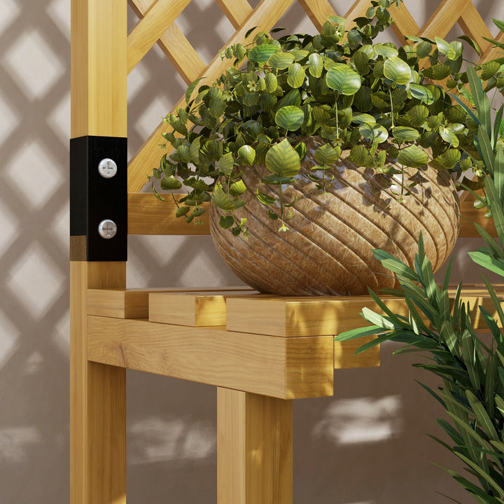 Wooden Plant Stand, with Trellis - Natural Finish