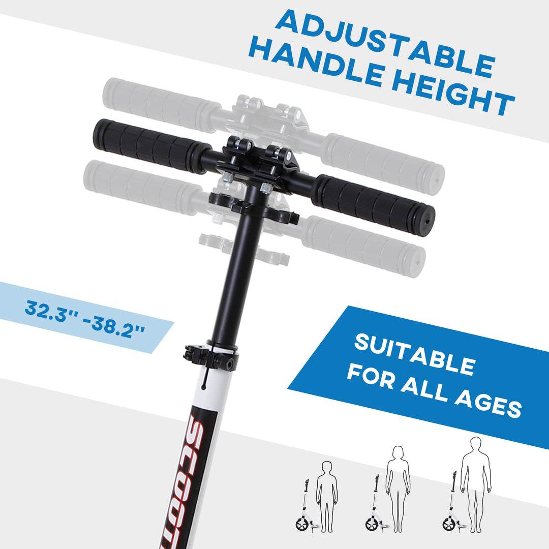 Foldable Kick Scooter with Double Shock Absorption and Big Wheels, Height Adjustable Aluminium Frame Big Wheel Scooter for 14+ Teens Adult - White