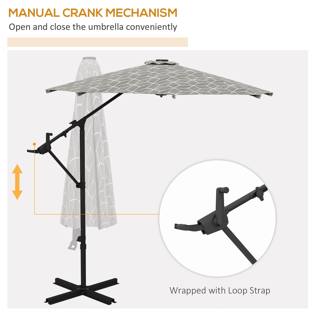 3(m) Convertible Cantilever Parasol and Centre-post Garden Parasol with Cross Base, 360° Rotation Banana Parasol with Crank Handle and 8 Ribs, Hanging Patio Umbrella, Black and White